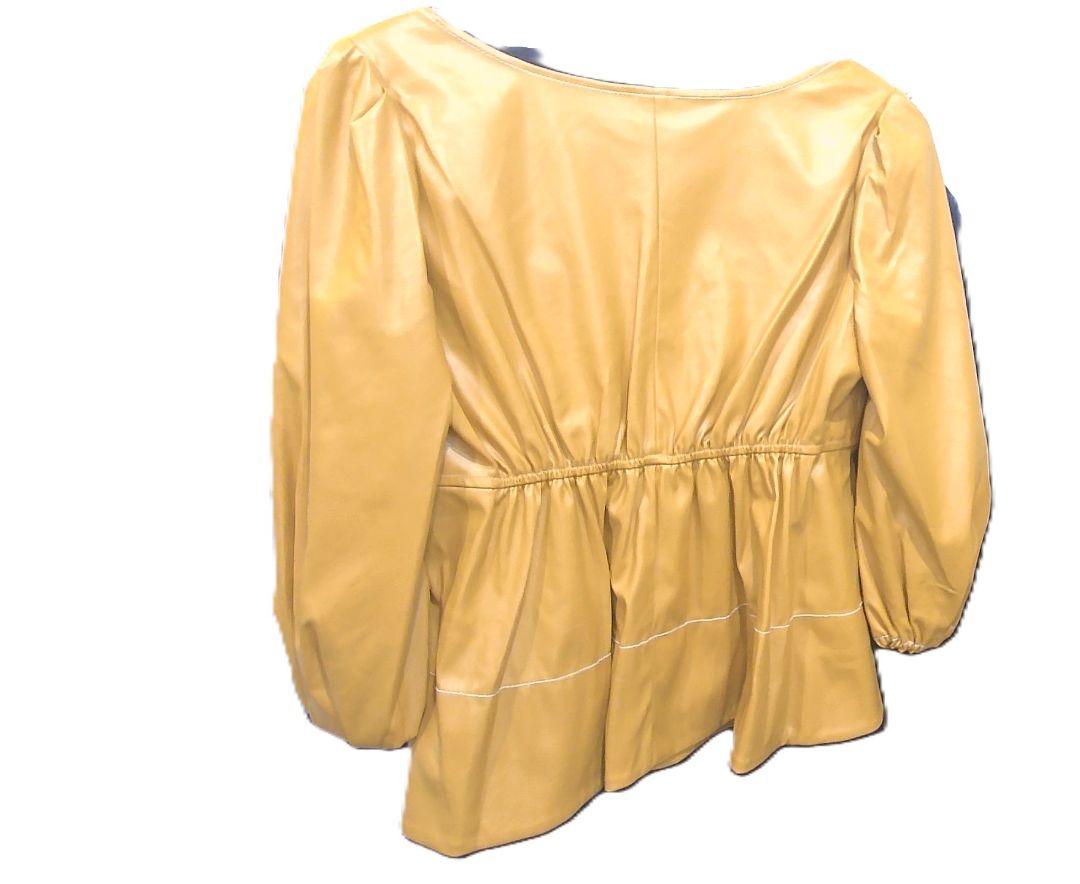 Staud Mustard Orange Sophie Faux Leather Peplum Top, L