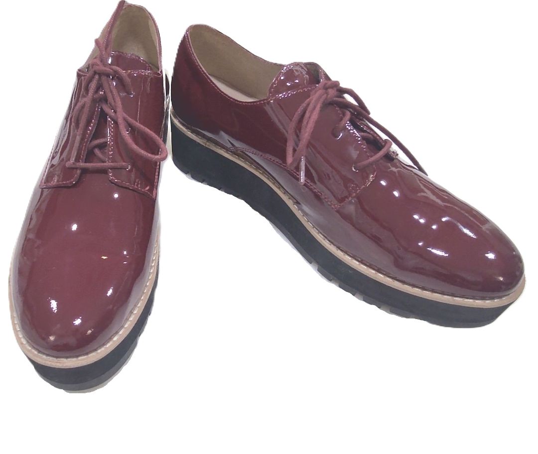 Eileen Fisher Burgundy Eddy Patent Leather Platform Oxfords, 8.5