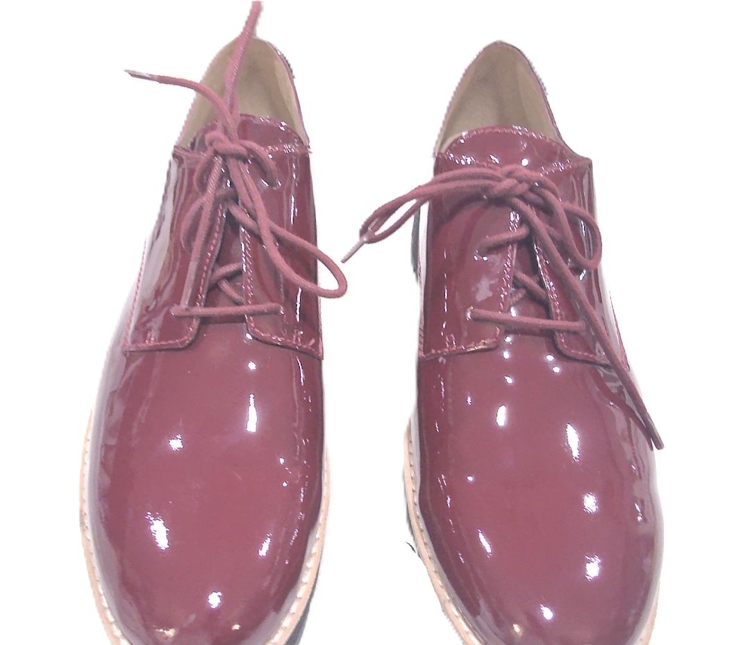 Eileen Fisher Burgundy Eddy Patent Leather Platform Oxfords, 8.5
