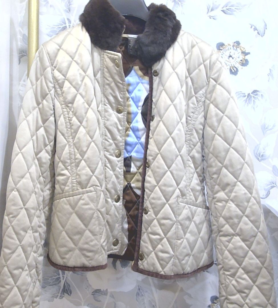 Coach Gold Quilted Rabbit Collar Button & Zip Jacket, S