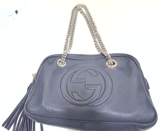 Gucci Dark Navy Soho Leather Chain Medium Shoulder Bag