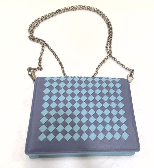 Bottega Veneta Blue Intrecciato Wallet On Chain
