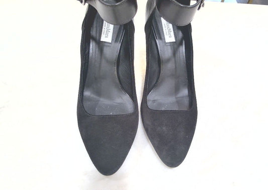 MaxMara Black Ankle Strap Almond Toe Heels, 37