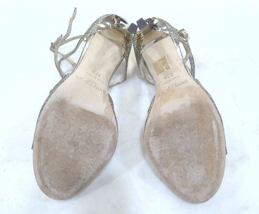 Jimmy Choo Gold Lang Glitter Heel Sandals, 37.5
