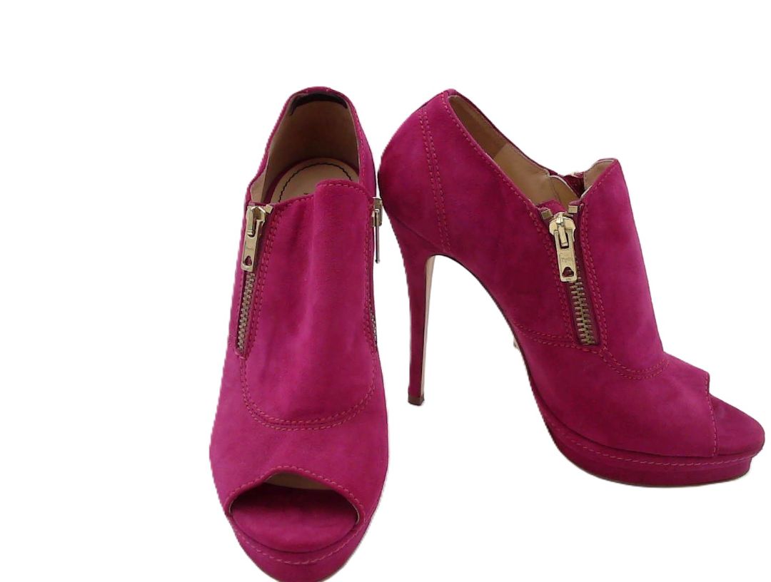 Jerome Rousseau Magenta Suede Side Zipper Ankle Booties, 36.5