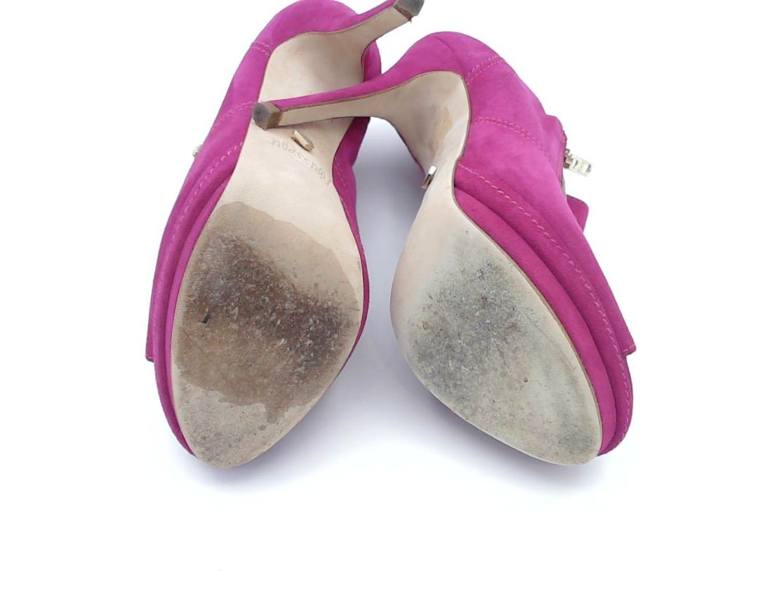 Jerome Rousseau Magenta Suede Side Zipper Ankle Booties, 36.5