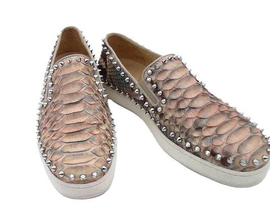 Christian Louboutin Pink Multicolor Python Pik Boat Slip On Sneakers, 37.5