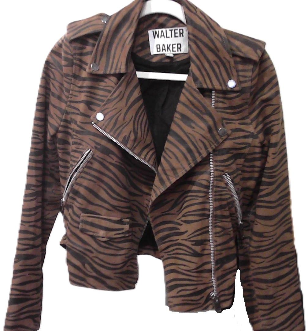 Walter Baker Animal Print Tiger Print Buckle Detail Moto Jacket, S