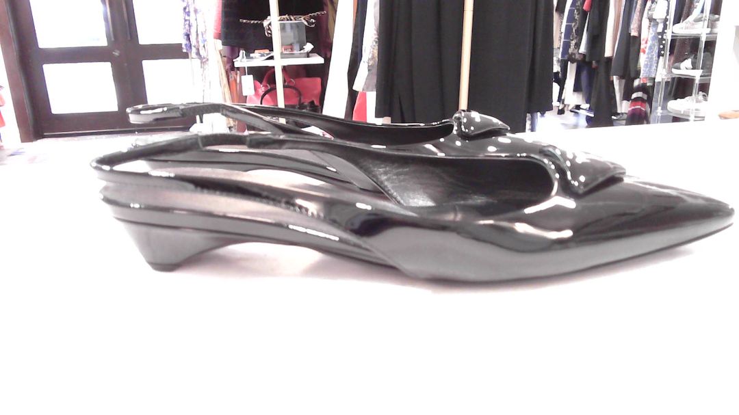 Prada Black Patent Leather Logo Slingbacks, 37 – Reprise