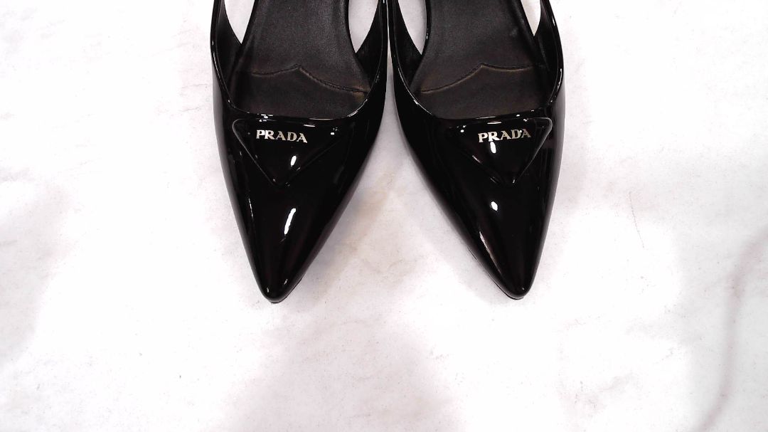 Prada Black Patent Leather Logo Slingbacks, 37