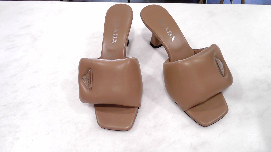 Prada Caramel Nappa Soft Padded Leather Slide Sandals, 38.5