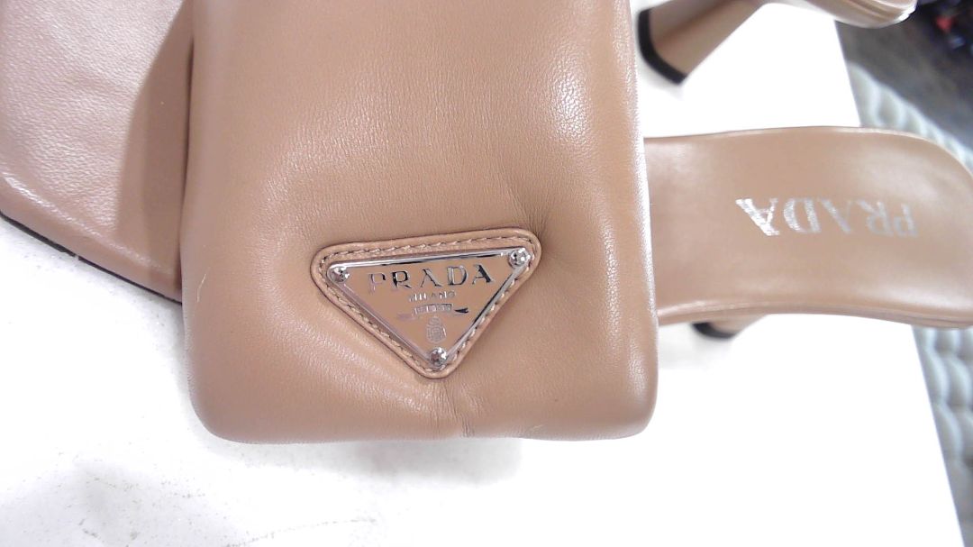 Prada Caramel Nappa Soft Padded Leather Slide Sandals, 38.5