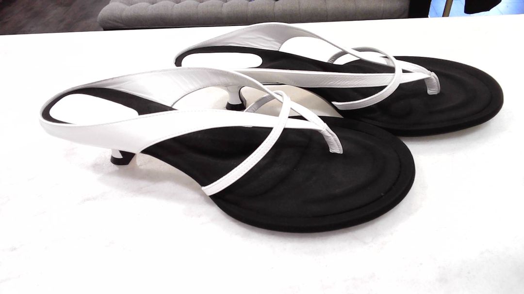 Khaite White Monroe Leather Kitten-Heel Sandals, 40.5