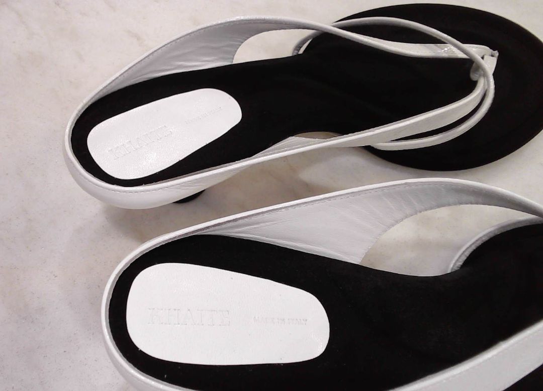 Khaite White Monroe Leather Kitten-Heel Sandals, 40.5