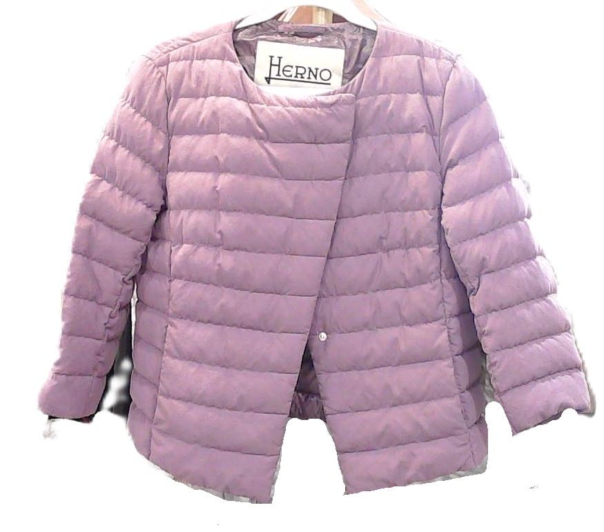 Herno Lavender Lightweight Collarless Down Puffer Jacket, S/M