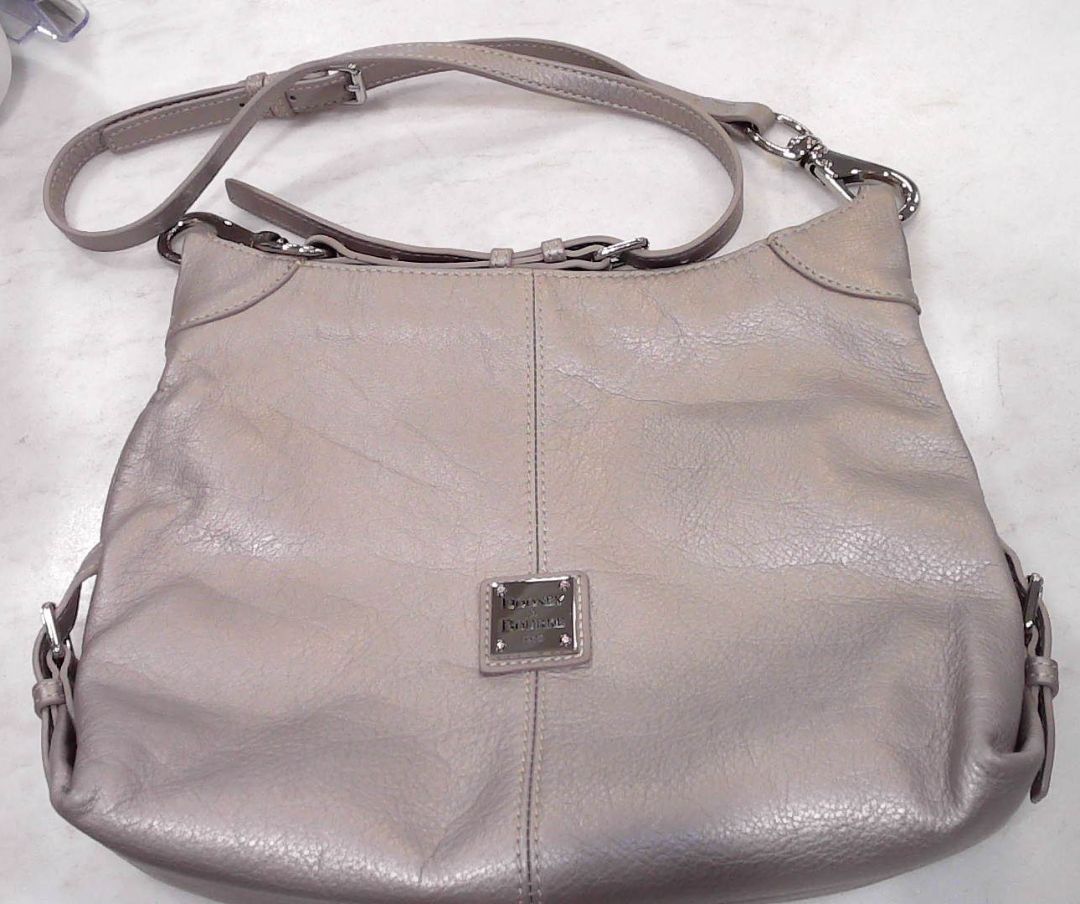 Dooney & Burke Beige Mettalic Hobo Logo Plate Bag