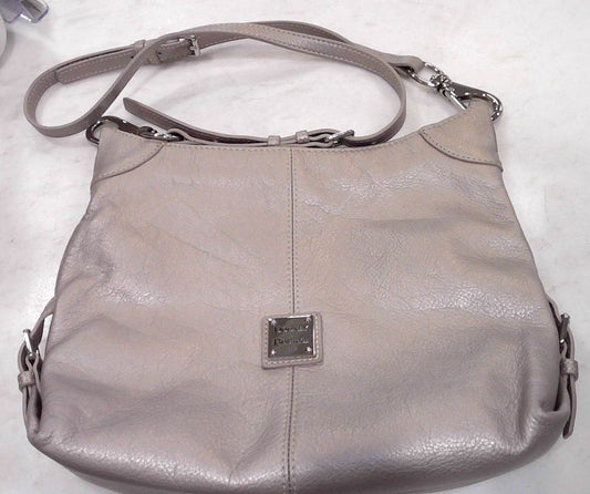 Dooney & Burke Beige Mettalic Hobo Logo Plate Bag