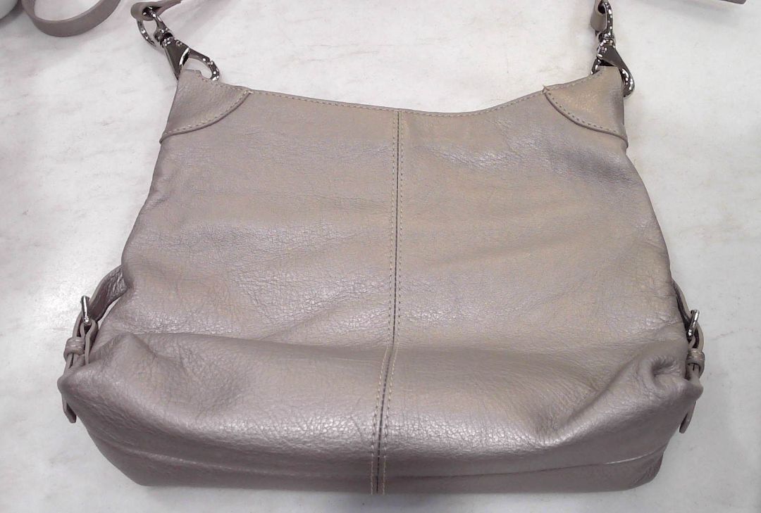 Dooney & Burke Beige Mettalic Hobo Logo Plate Bag