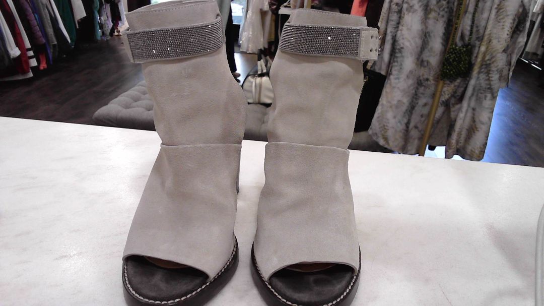 Brunello Cucinelli Taupe Suede Peep-Toe Monili Ankle Boots, 37.5