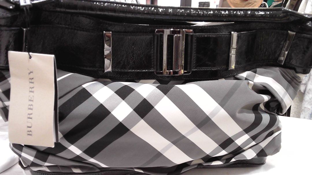 Burberry Black & Grey Check Crinkle Shoulder Bag