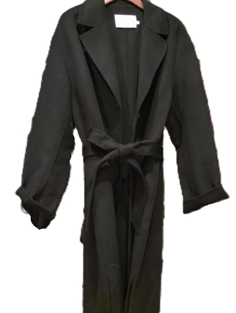 Rebecca Minkoff Black Double Face Wool Belted Coat, XL