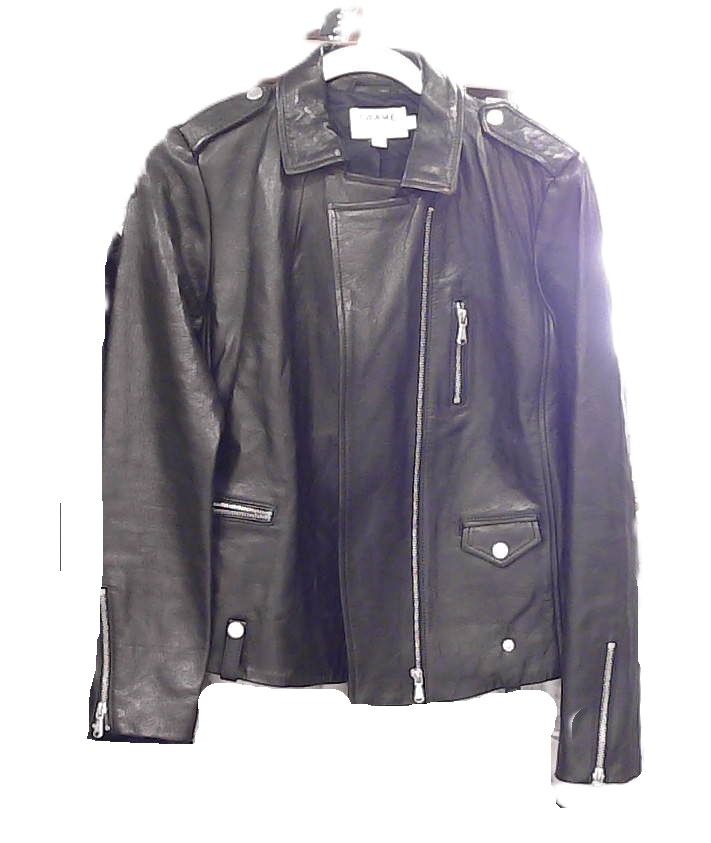 Frame Black 100% Lamb Leather Moto Jacket, S