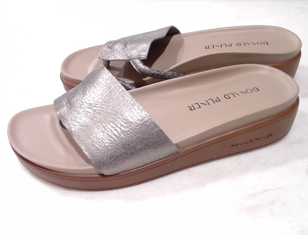 Donald J. Pliner Taupe Fifi Metallic Leather Slide Sandals, 8