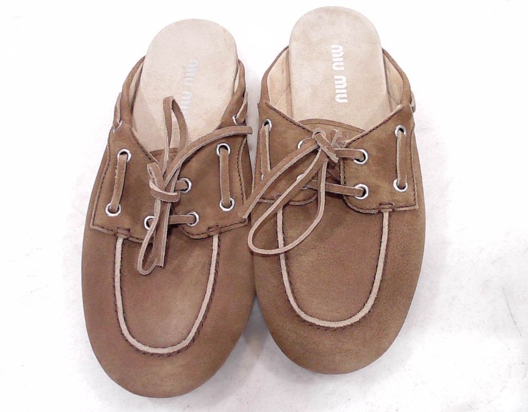 Miu Miu Brown Faded Suede Deck Mules, 39