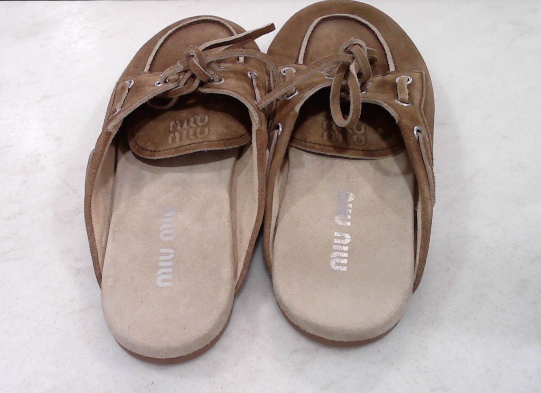 Miu Miu Brown Faded Suede Deck Mules, 39