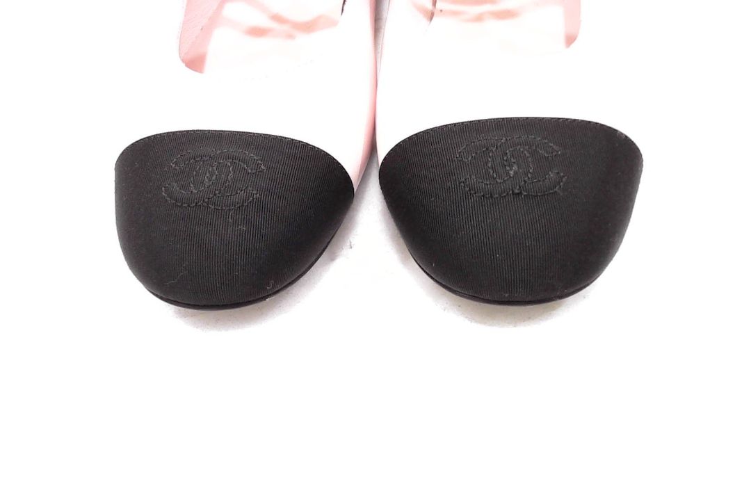 Chanel Pink Black Iridescent Pearl Pink Leather Double-Strap Mary Jane Flats, 39.5