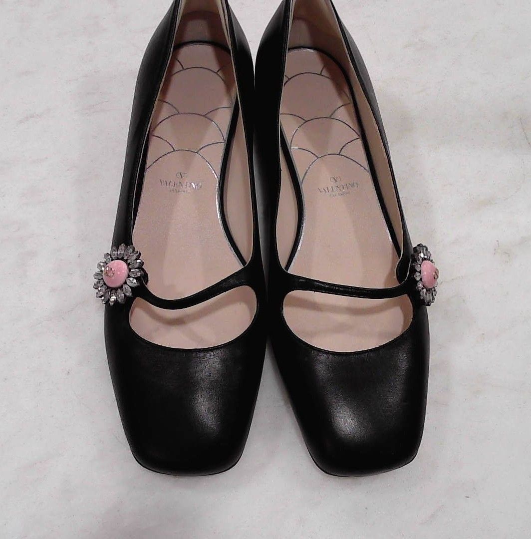 Valentino Garavani Black Mary-Jane Preshoes Ballerina Flats, 39.5