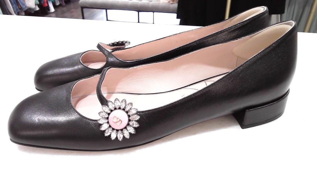 Valentino Garavani Black Mary-Jane Preshoes Ballerina Flats, 39.5