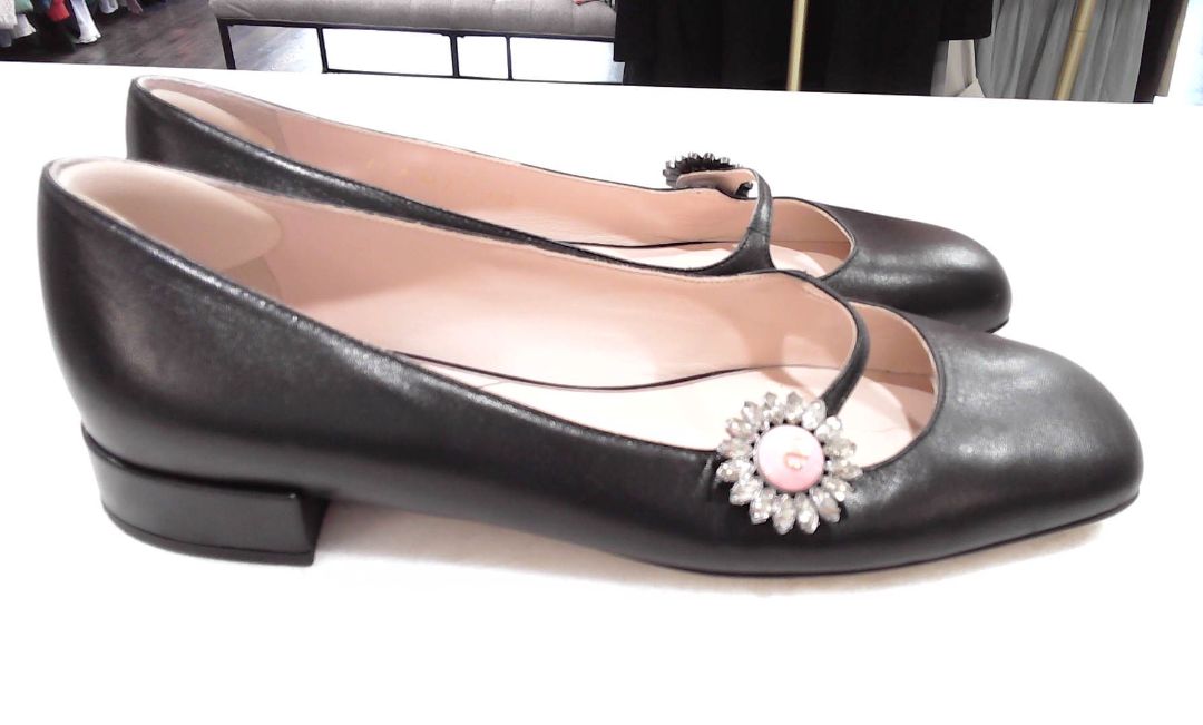 Valentino Garavani Black Mary-Jane Preshoes Ballerina Flats, 39.5