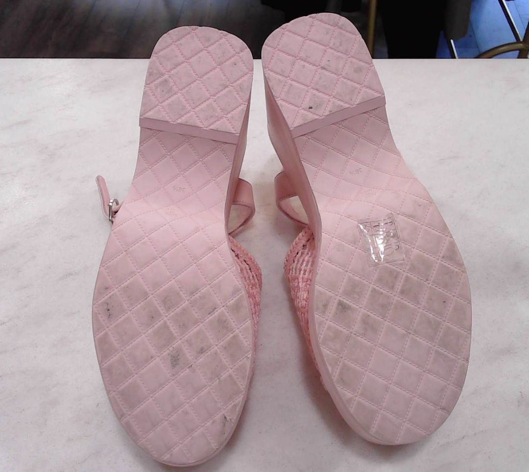 [Box above] Chanel Pink Fabric Calfskin CC Platform Sandals, 38.5