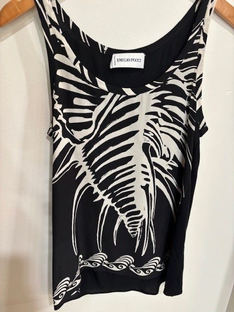 Emilio Pucci Black and White Printed Silk & Rayon Blend Tank Top, 6