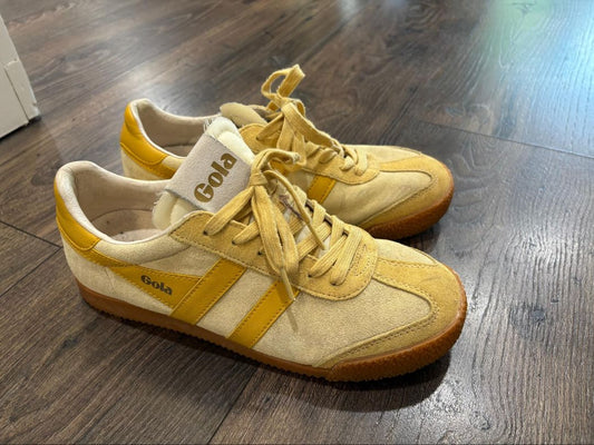 Gola Yellow and Cream Elan Leather Lace Up Sneakers, 7