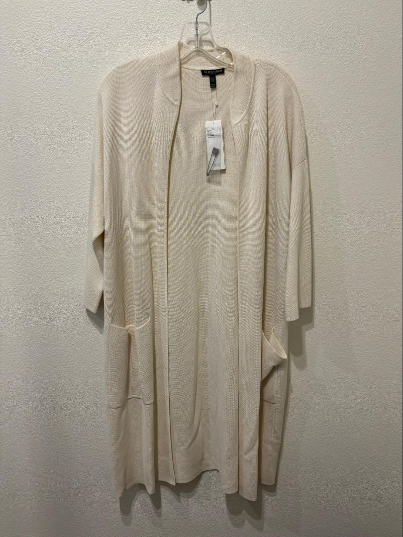 Eileen Fisher Ivory Silk & Organic Cotton Interlock NWT Cardigan, PM