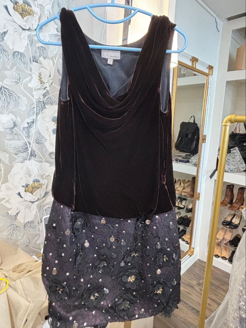 Moiselle Brown Silk Velvet Sequined Embroidery Dress, 40