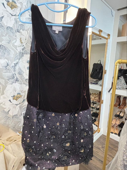 Moiselle Brown Silk Velvet Sequined Embroidery Dress, 40