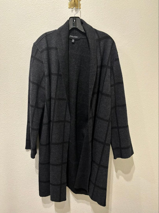Eileen Fisher Black 100% Wool Check Coat, XL