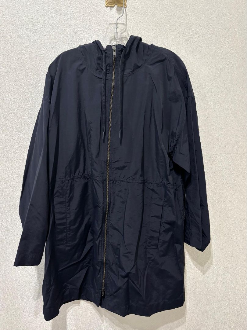 Eileen Fisher Black Lighweight Hooded Long Jacket, L