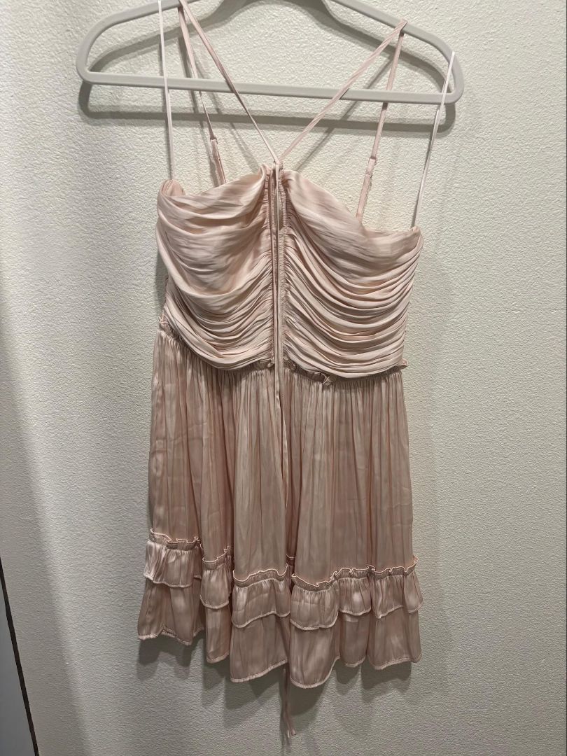 Aqua Peach Ruched Strap Mini Dress, M