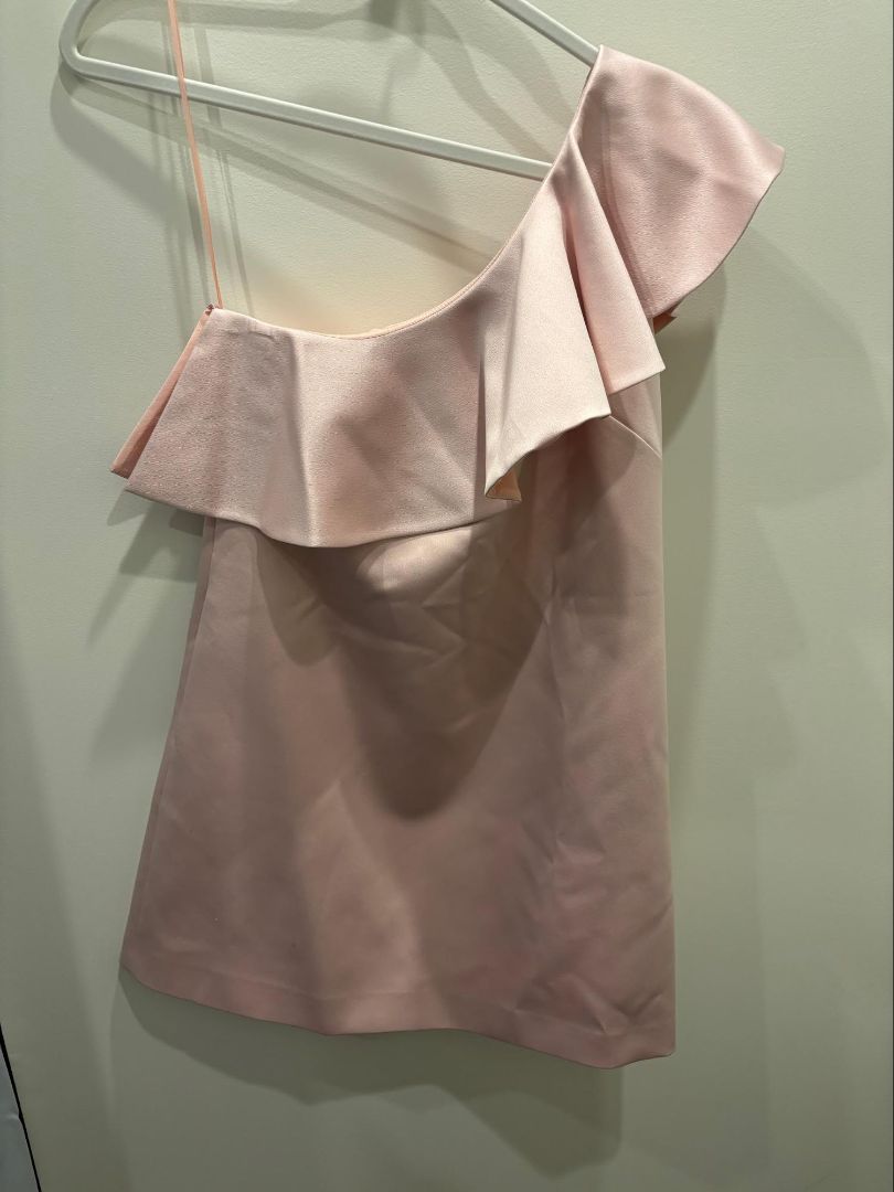 Hitherto Pale Pink One Shoulder Ruffle Mini Dress, 4