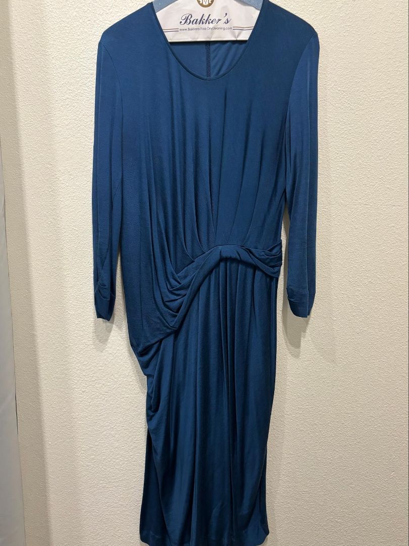 Hugo Boss Blue Ruched Waist Cotton Dress, M