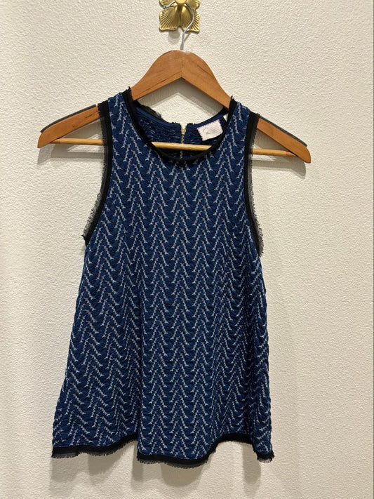 Anthropologie Blue Postmark Textured Chiffon Trim Swing Tank Top, XS