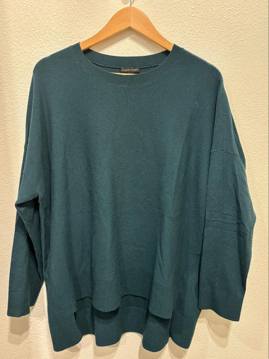 Eileen Fisher Green Wool Blend Crew Neck Sweater, M