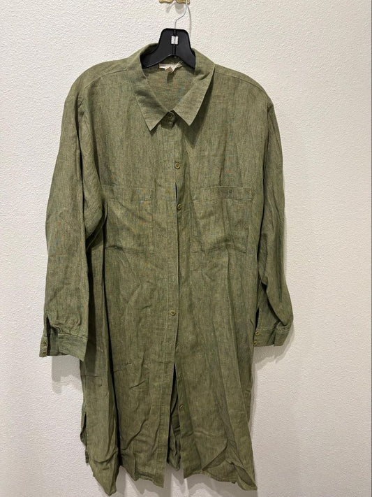 Eileen Fisher Green 100% Organic Linen Midi Shirtdress, XL