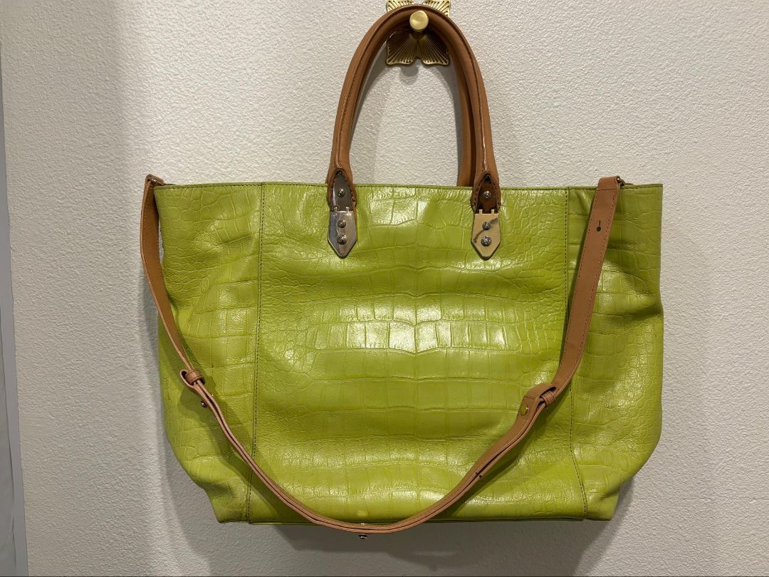 Henri Bendel Lime Green Textured Handbag Tote