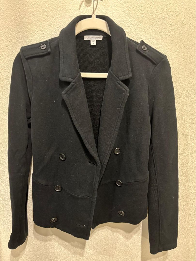 James Perse Black Cotton Peacoat Ribbed Sleeves Jacket, 2