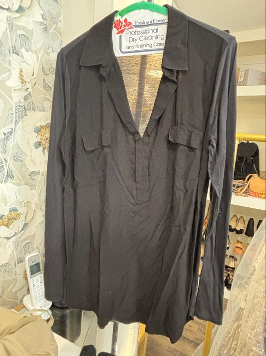 Splendid Black Double Pocketed Tunic Blouse, L